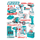Total 20v P20s 5in1 Cordless 5pcs Combo Kit Tckli20595