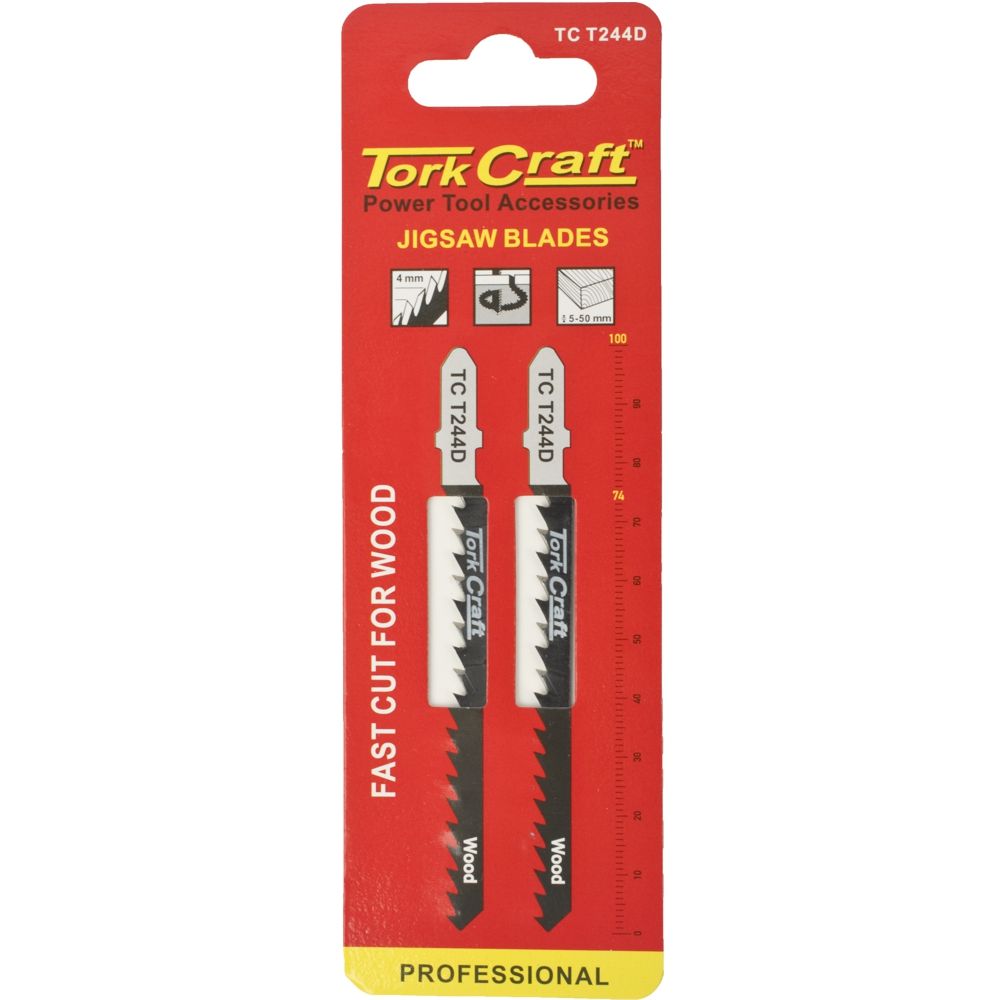 Tork Craft 2-Piece Fast Curve-Cut T-Shank Jigsaw Blade Set for Wood (6 TPI / 100mm) – TC T244D-2