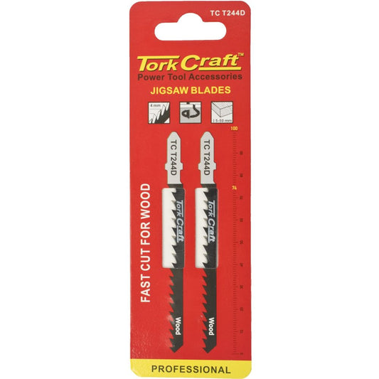 Tork Craft 2-Piece Fast Curve-Cut T-Shank Jigsaw Blade Set for Wood (6 TPI / 100mm) – TC T244D-2