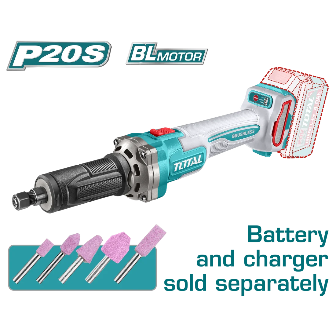 Total 20v P20s Cordless Die Grinder Solo 3000rpm Tdgli2001