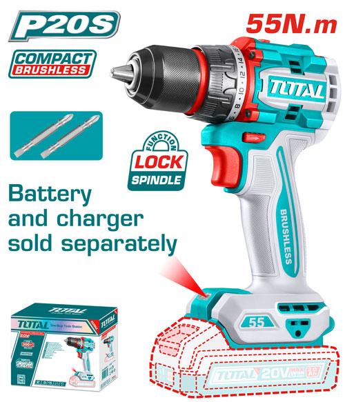 Total 20v P20s Compact Brushless 55n.m Cordless Drill Solo Tdli205581
