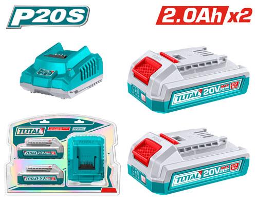 Total 20v P20s 2.0ah X 2pcs Lithium-ion Batteries And 2.0ah Charger Kit Tfbcpk1222