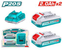Total 20v P20s 2.0ah X 2pcs Lithium-ion Batteries And 2.0ah Charger Kit Tfbcpk1222
