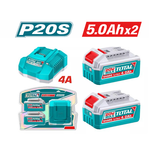 Total 20v P20s 4.0ah X2pcs Lithium-ion Battery And 4.0ah Charger Kit Tfbcpk2013