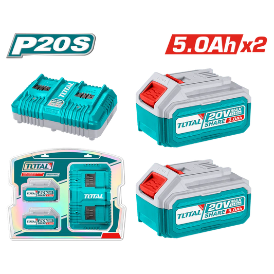Total 20v P20s 5.0ah X2pcs Lithium-ion Battery And Dual Simultaneous 4.0ah Charger Kit Tfbcpk2425