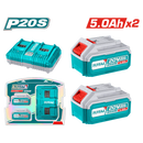Total 20v P20s 5.0ah X2pcs Lithium-ion Battery And Dual Simultaneous 4.0ah Charger Kit Tfbcpk2425