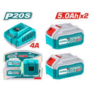 Total 20v P20s 5.0ah X2pcs Lithium-ion Batteries And 4.0ah Charger Kit Tfbcpk2513