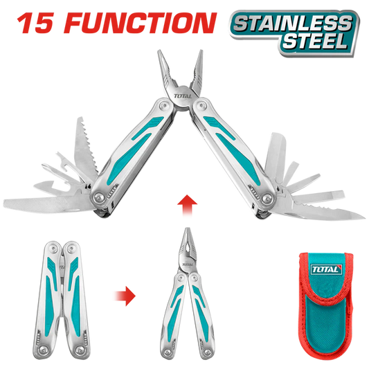 Total 15In1 Foldable Multi-Function Tool With Pouch. Professional TFMFT01151