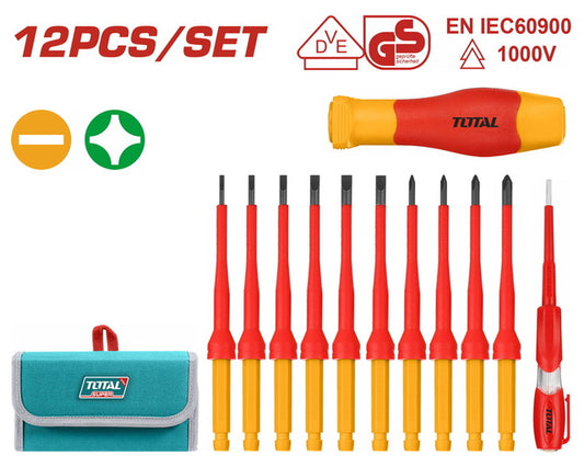 Total 12 Pcs Interchangeable 1000V Insulated Screwdriver Set Professional THKISD1201
