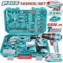 Total 165pc 66n.m Cordless Impact Drill & Hand Tool Combo Kit Thkthp11652