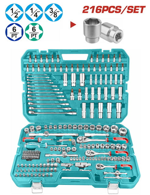Total 216 Pcs Socket/Spanner And Ratchet'S Combination Tools Set Professional THKTHP22166