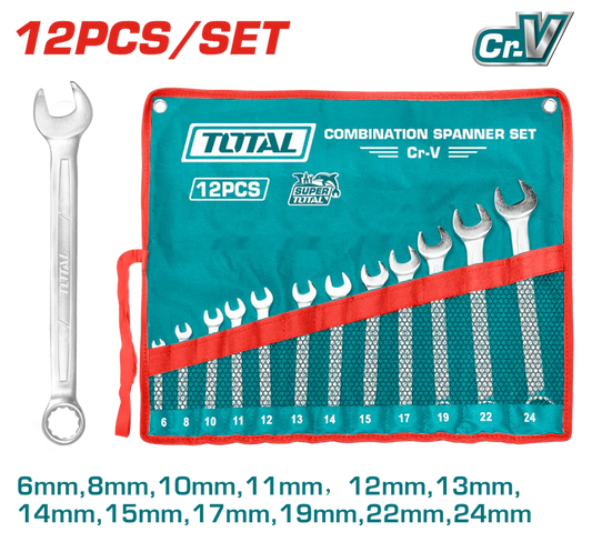 Total 12 Pcs Combination Spanner Set 6-24Mm With Pouch Professional THT1022121