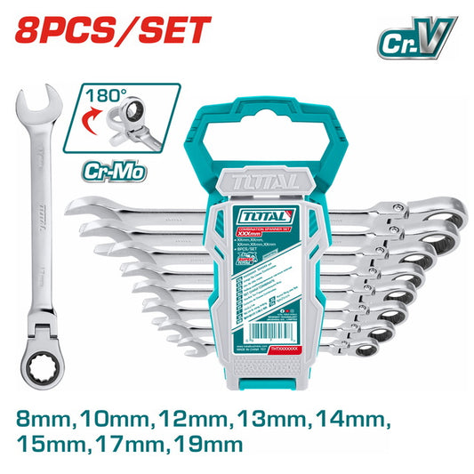 Total 8 Pcs Flexible Ratchet Spanner Set 8-19Mm Professional THT102RK586