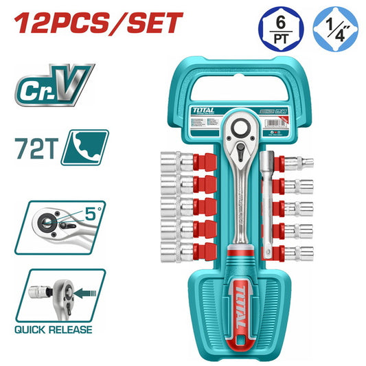 Total 12 Pcs 1/2" Socket Set 10-24Mm Professional THT141121