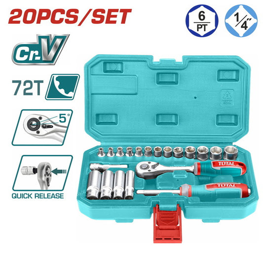 Total 20 Pcs 1/4" Socket Set 4-14Mm Professional THT141201