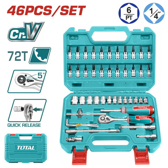 Total 46 Pcs 1/4" Socket Set 4-14Mm Professional THT141462