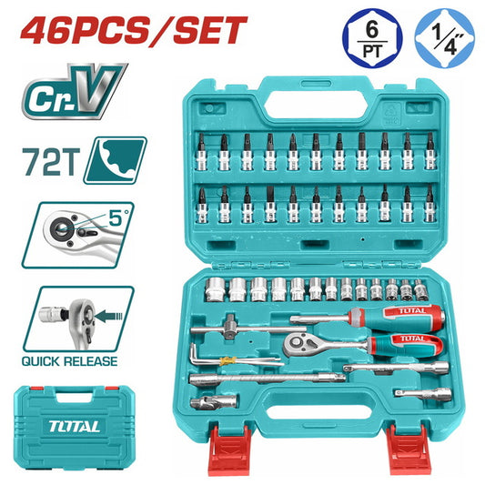 Total 46 Pcs 1/4" Socket Set 4-14Mm Professional THT141462