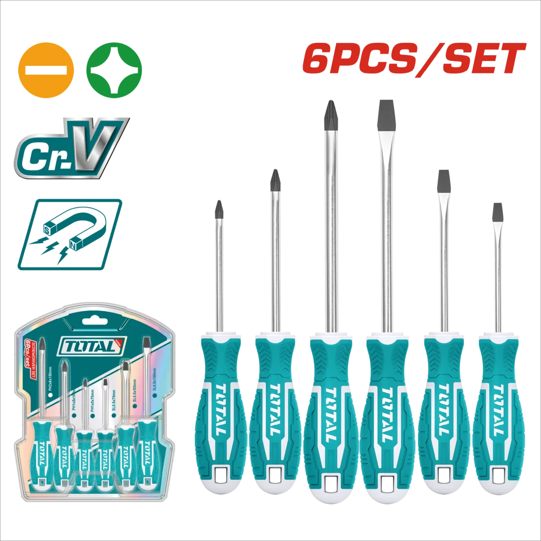 Total 6 Pcs Screwdriver Set Tht250606