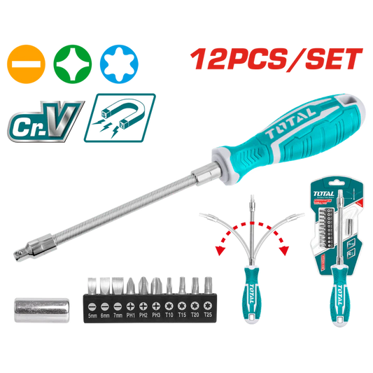 Total 12 Pcs Flexible Shaft Screwdriver Set Tht250fl1206