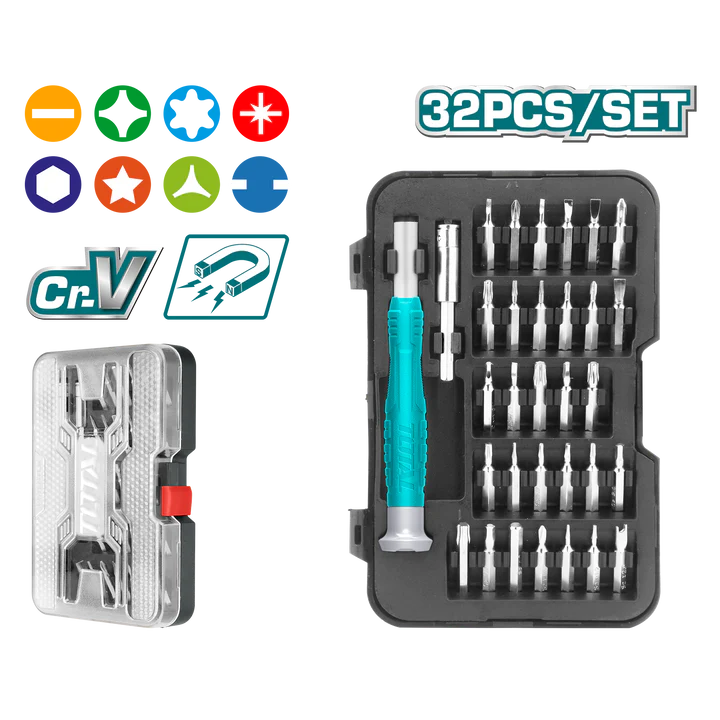 Total 32 Pcs Precision Screwdriver Set With Case Professional THT250PS0321
