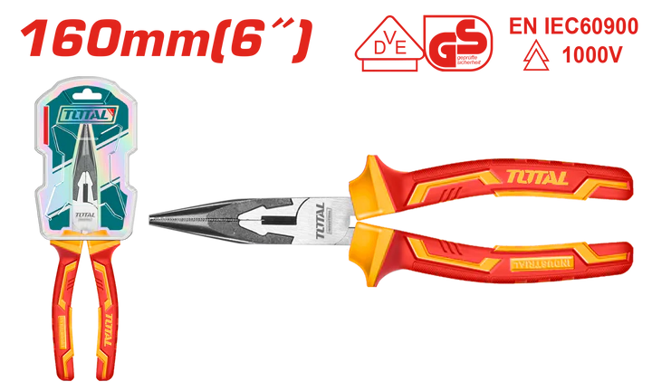 Total Insulated 1000V Long Nose Pliers 6"/160Mm Professional THTIP2361