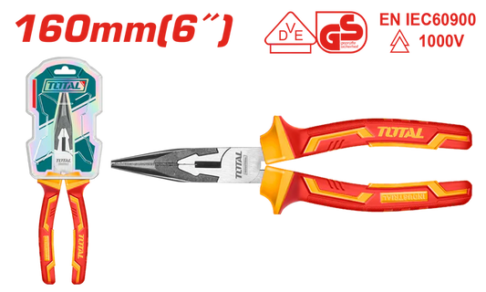 Total Insulated 1000V Long Nose Pliers 6"/160Mm Professional THTIP2361