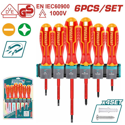 Total 6 Pcs 1000V Insulated Screwdriver Set With Wall Bracket Professional THTIS566