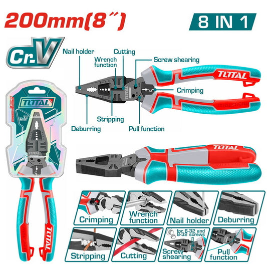 Total 8-In-1 Multi-Function Combination Pliers 8"/200Mm Professional THTMF186