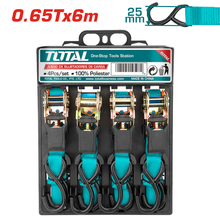 Total 6M 4Pc Ratchet Straps Set Professional THTRS065606