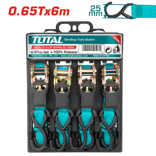 Total 6M 4Pc Ratchet Straps Set Professional THTRS065606
