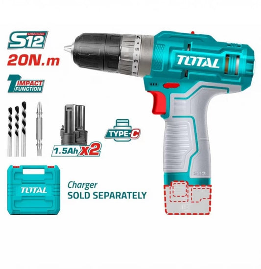 Total 12v S12 20n.m Cordless Impact Drill Kit Tidli12202