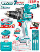 Total 20v P20s Brushless Cordless 166n.m Impact Drill Kit Tidli201668