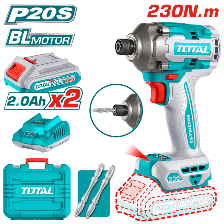 Total 20v P20s 230n.m Cordless Impact Driver Kit Tirli2023