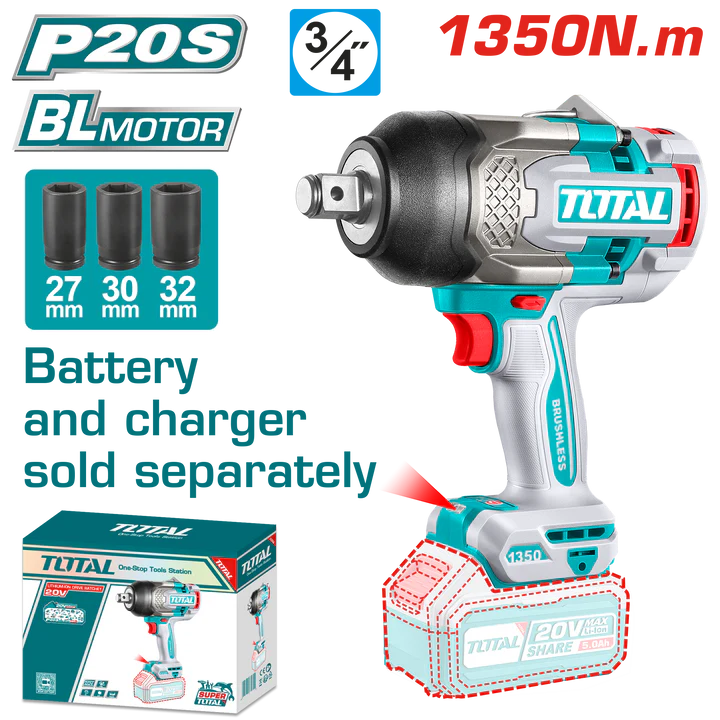 Total 20v P20s Cordless 1350n.m Impact Wrench Solo Tiwli201351