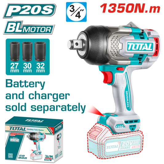 Total 20v P20s Cordless 1350n.m Impact Wrench Solo Tiwli201351