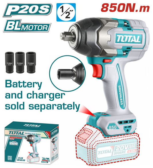 Total 20v P20s Cordless 850n.m Impact Wrench Solo Tiwli20851