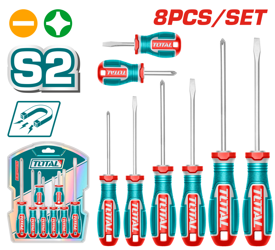 Total 8 Pcs Screwdriver Set With "dumpy" Scewdrivers Tksds0826