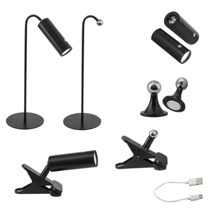 TL003 Bright Star BLACK RECHARGEABLE 3 IN 1 TABLE, CLIP&WALL 3W LED 4000K