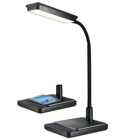 TL627 Bright Star BLACK 8W LED QI WIRELESS MOBILE CHARGER+DESK LAMP CCT