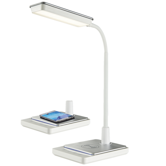 TL627 Bright Star WHITE 8W LED QI WIRELESS MOBILE CHARGER+DESK LAMP CCT