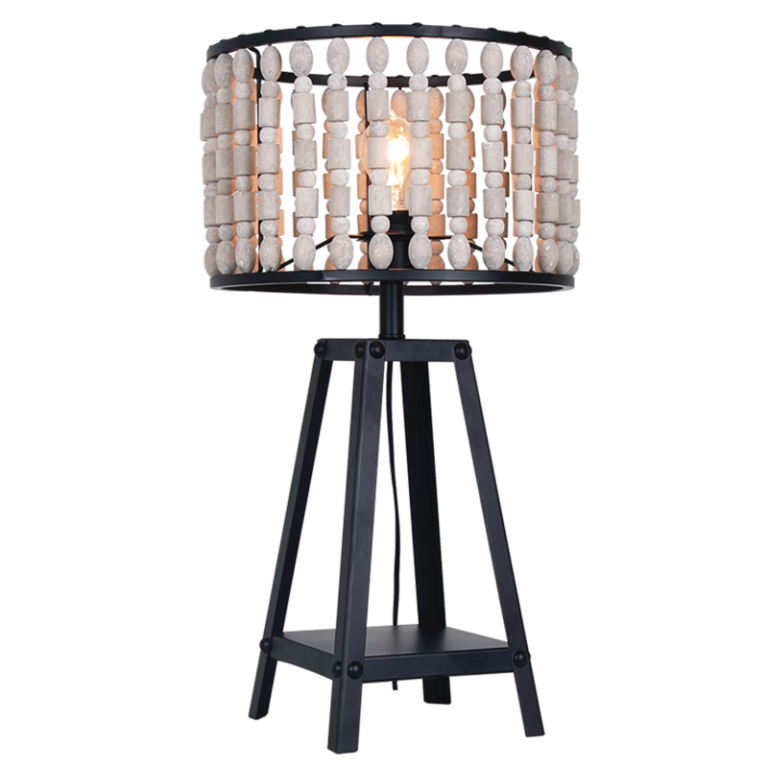 TL650 Bright Star BEAD METAL&WOOD BEAD MATT BLACK TABLE LAMP 1X60W ES