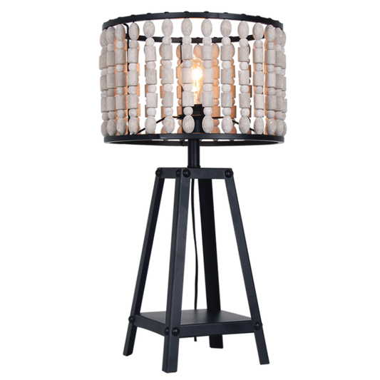 TL650 Bright Star BEAD METAL&WOOD BEAD MATT BLACK TABLE LAMP 1X60W ES