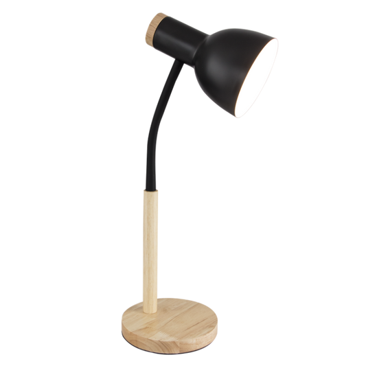 TL668 Bright Star BLACK METAL & WOOD FLEXI ARM TABLE LAMP 1X40W ES