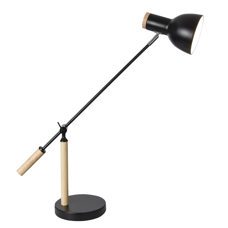 TL670 Bright Star BLACK METAL & WOOD ADJ HEIGHT TABLE LAMP 1X40W ES
