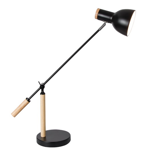 TL670 Bright Star BLACK METAL & WOOD ADJ HEIGHT TABLE LAMP 1X40W ES