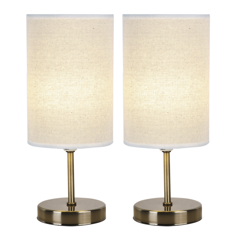 TL679 Bright Star ANTIQUE TWIN PACK ANT/BRASS HESSIAN SHADE 2X40W ES
