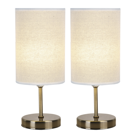 TL679 Bright Star ANTIQUE TWIN PACK ANT/BRASS HESSIAN SHADE 2X40W ES
