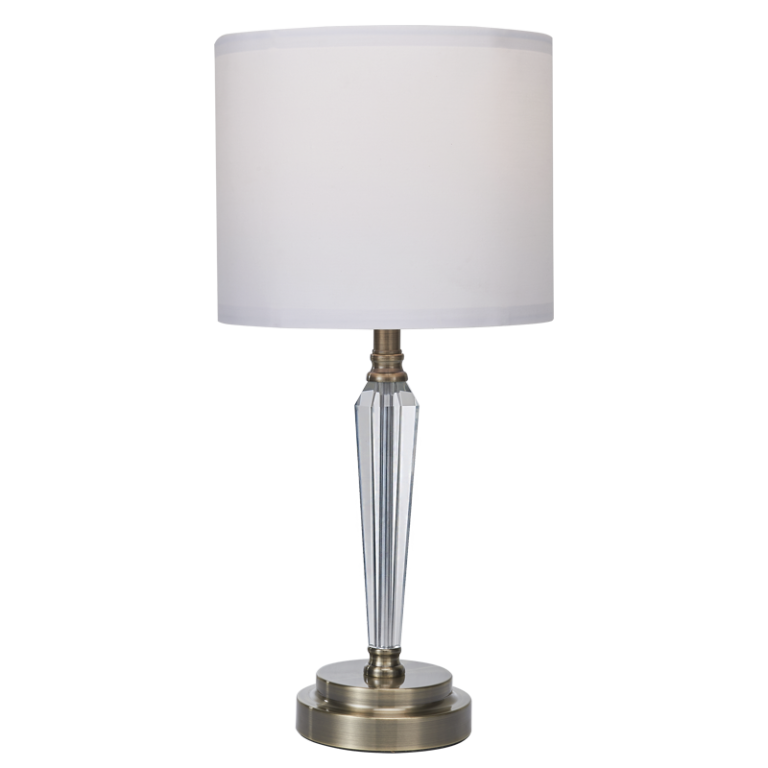 TL694 Bright Star ANTIQUE METAL&CRYSTAL TABLE LAMP WHITE SHADE 1X40W ES