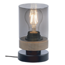 TL699 Bright Star WOOD BLACK METAL& WOOD TABLE LAMP SMOKE GLASS 1X40W ES
