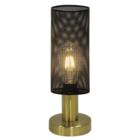 TL704 Bright Star BK/GD GOLD BASE TABLE LAMP SHADE BLACK MESH 1X40W ES